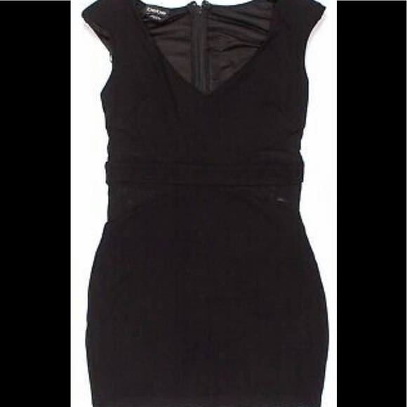 Bebe Black Cap Sleeve Mesh Cut Out Bodycon Mini Party Dress Size Small - Picture 2 of 9